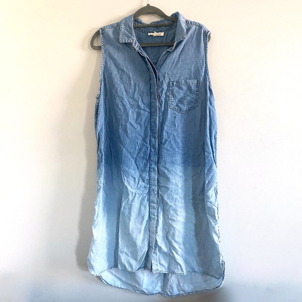 Beach Lunch Lounge Dip Dyed Ombre Chambray Sleeveless Shirt Dress Size L